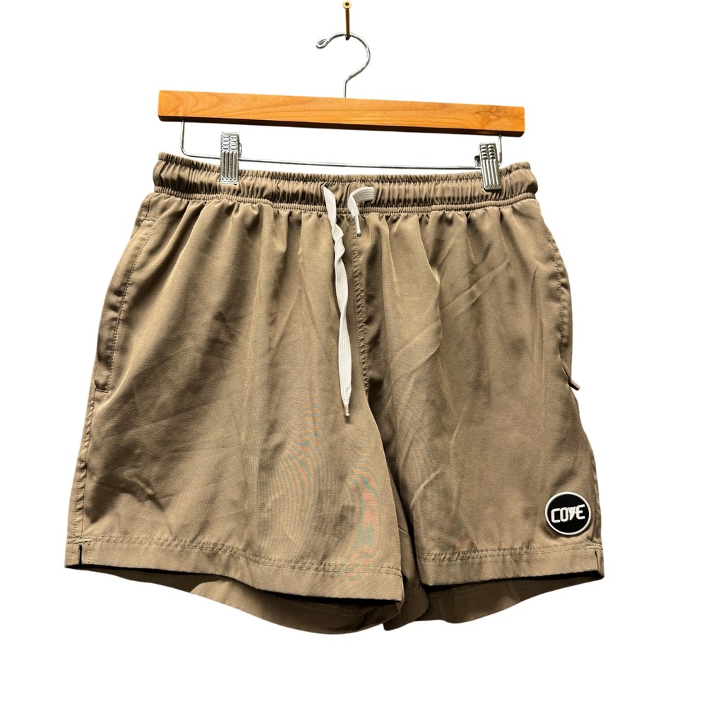 Cove Athletic Shorts Mens 34 Hybrid Khaki Tan 5" Activewear + Pockets Athleisure